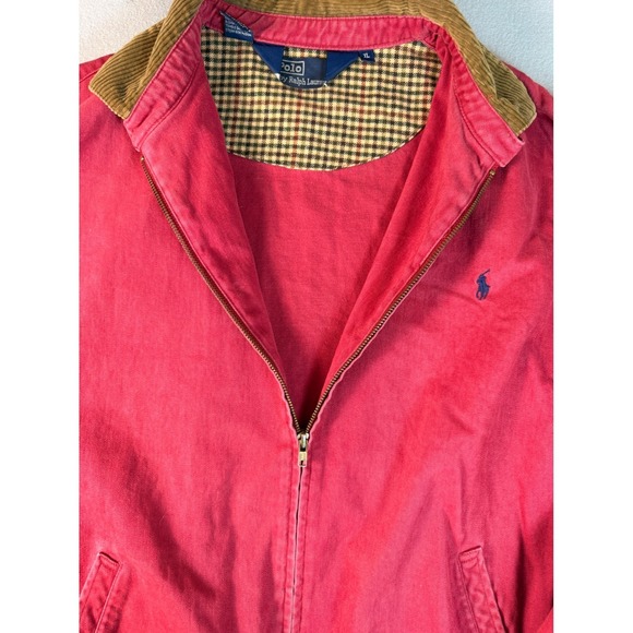 Vintage Polo Ralph Lauren Mens XL Red Harrington Jacket Corduroy Collar Plaid - Picture 5 of 11
